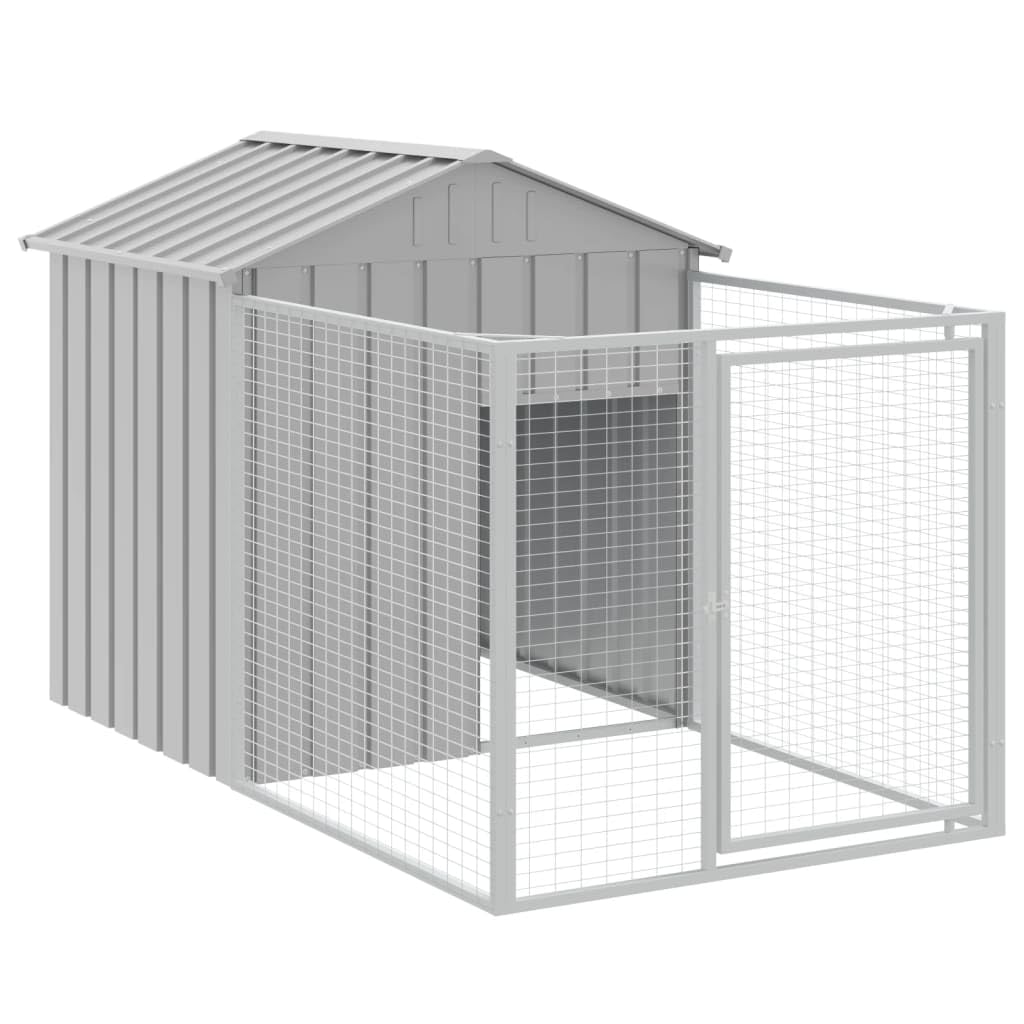 Outdoor Galvanized Steel Dog House with Extended Run Light Gray