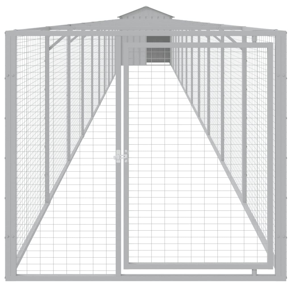 Outdoor Galvanized Steel Dog House with Extended Run Light Gray