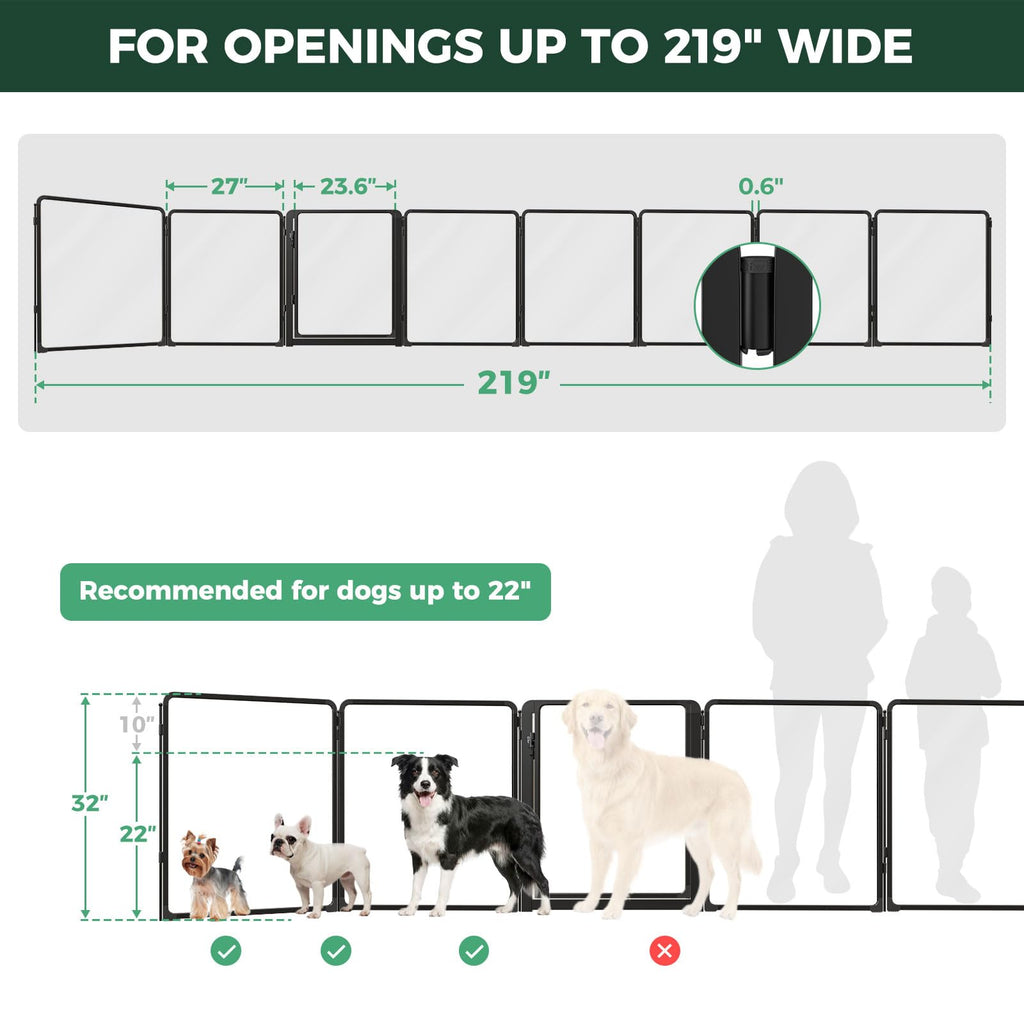 FXW ClariWall Metal & Acrylic Dog Gate, Extra Wide for Openings Up to 219"