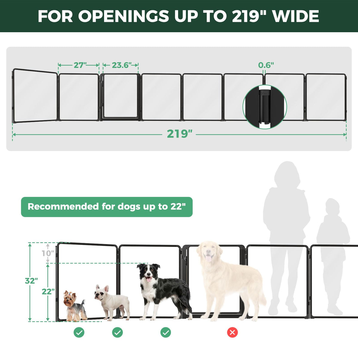 FXW ClariWall Metal & Acrylic Dog Gate, Extra Wide for Openings Up to 219"