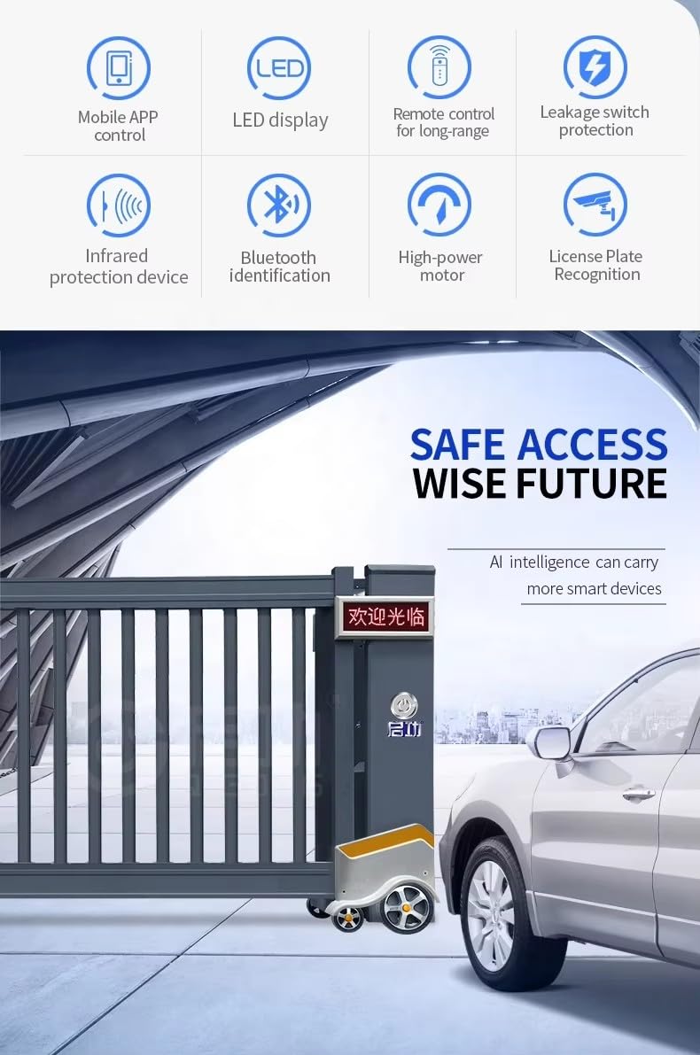 QIGONG Automatic Sliding Gate, Stainless Steel, Silver, 144x96 Inches, Wall Mount, Modern Full Screen Style, 220 Pounds