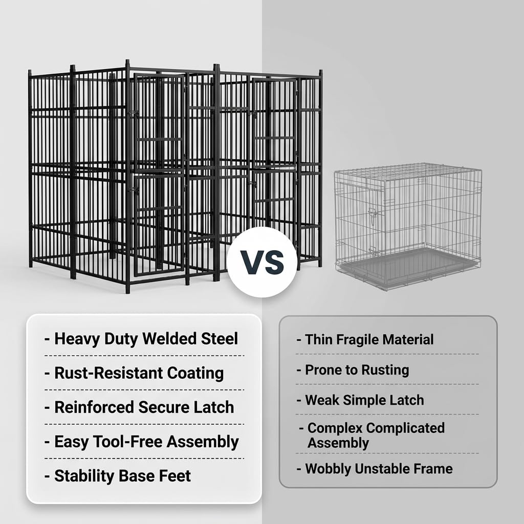 Outdoor Metal Dog Kennel with Roof, 59.5 ft² Pet Enclosure