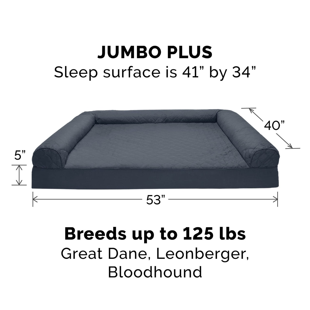 Furhaven Cooling Gel Dog Bed for Large Dogs w/ Removable Bolsters & Washable Cover, For Dogs Up to 125 lbs - Quilted Sofa - Iron Gray, Jumbo Plus/XXL
