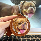 Handmade Stereo Relief Pet Portrait Leather Carving Pendant (Double Pets)