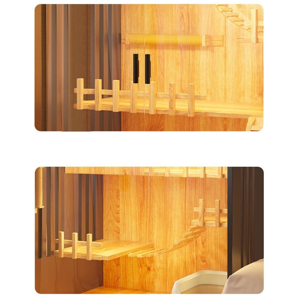 Luxury Pet House Large Wooden Cat Enclosure with LED Light & Wheels for Home Use(Medium)