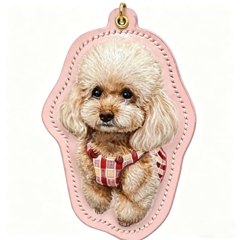 Handmade Stereo Relief Pet Portrait Leather Carving Pendant (Double Pets)