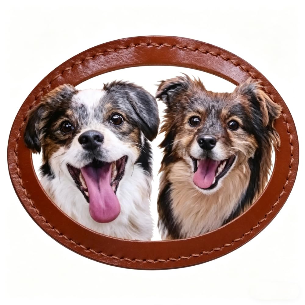 Handmade Stereo Relief Pet Portrait Leather Carving Pendant (Double Pets)