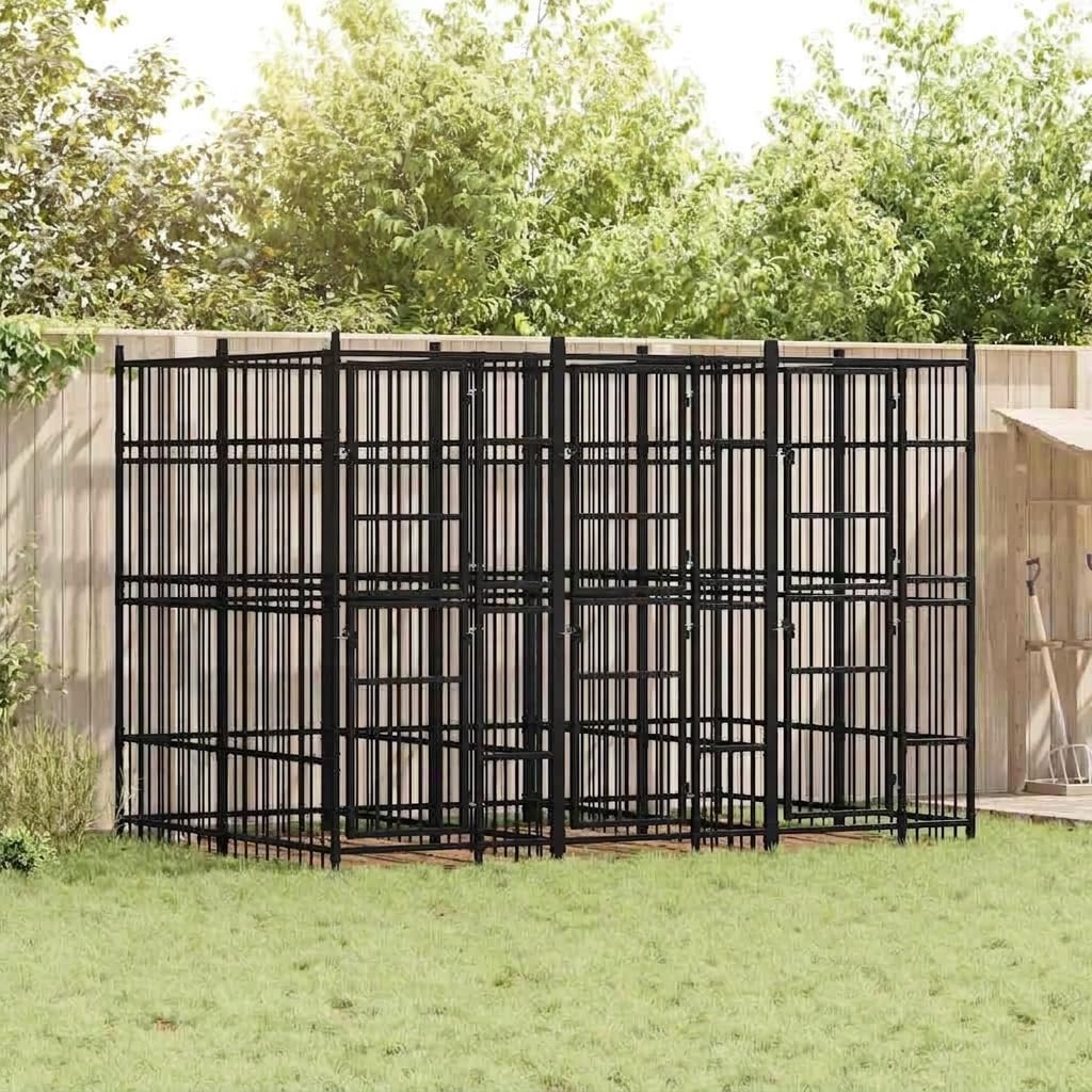 Outdoor Metal Dog Kennel with Roof, 59.5 ft² Pet Enclosure