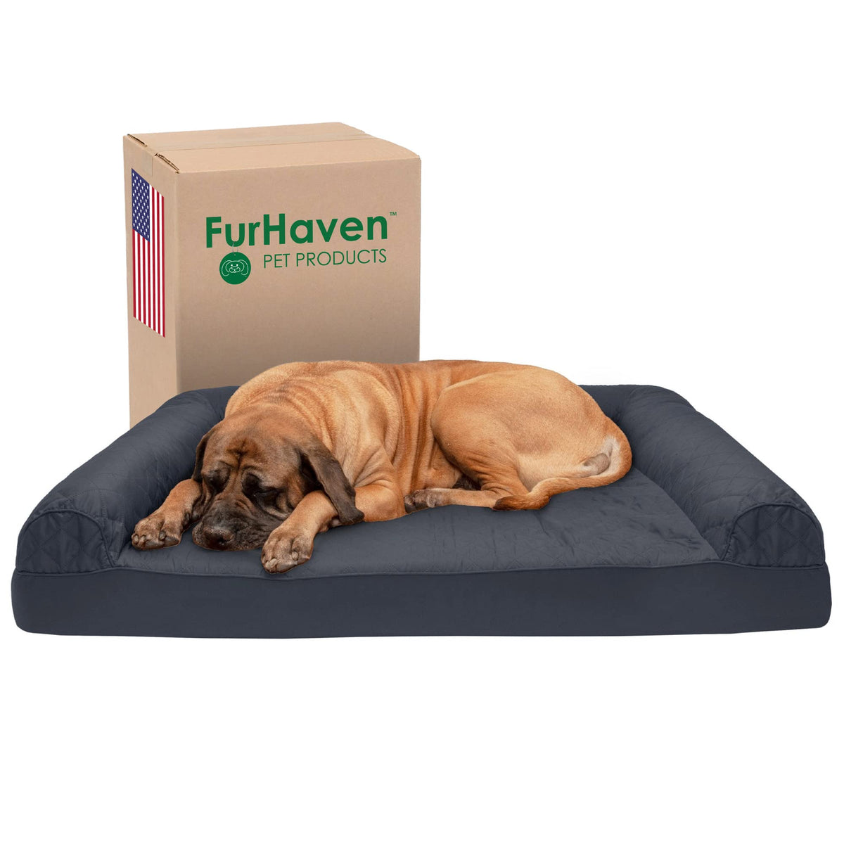 Furhaven Cooling Gel Dog Bed for Large Dogs w/ Removable Bolsters & Washable Cover, For Dogs Up to 125 lbs - Quilted Sofa - Iron Gray, Jumbo Plus/XXL