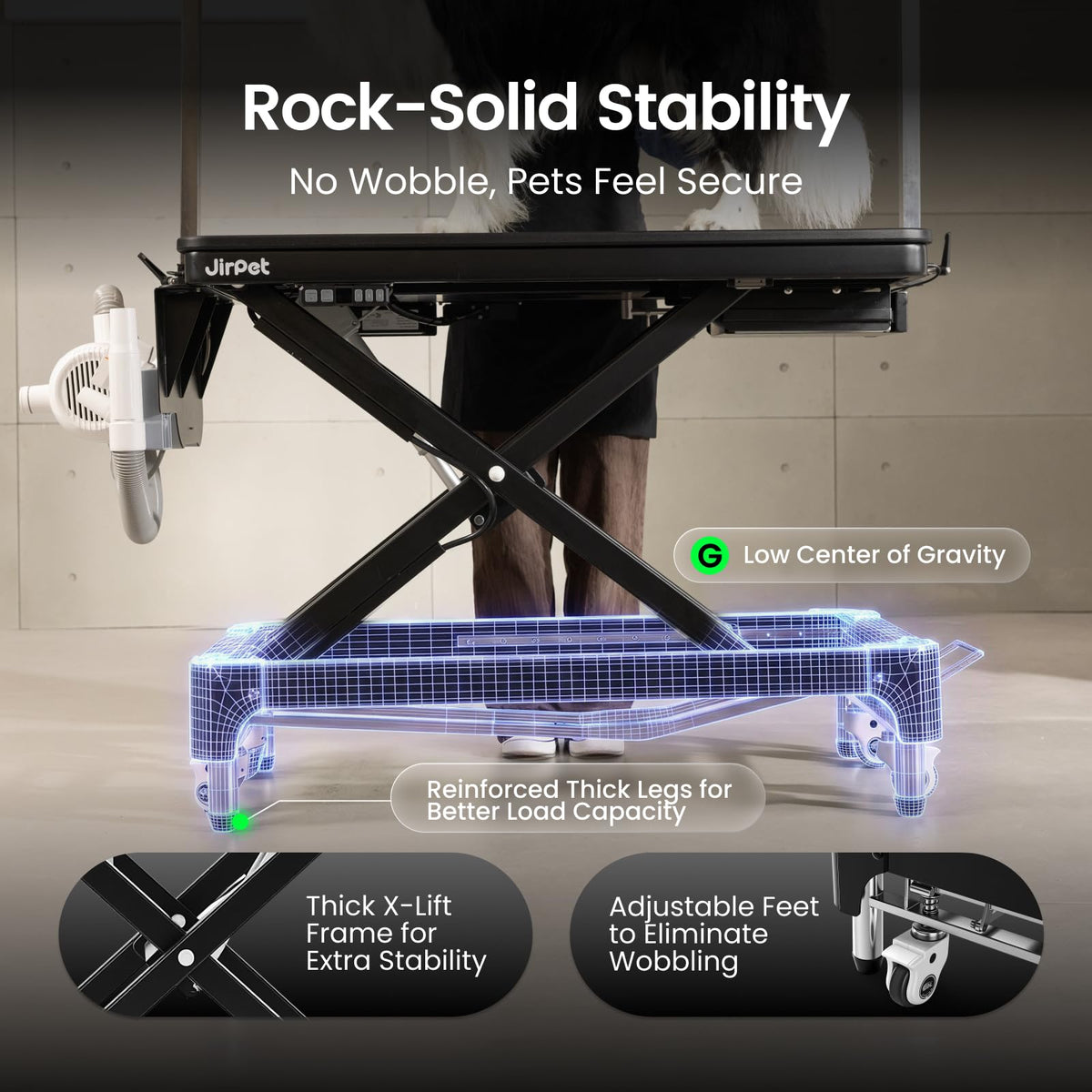 Electric Dog Grooming Table with Memory Function and Grooming Lights