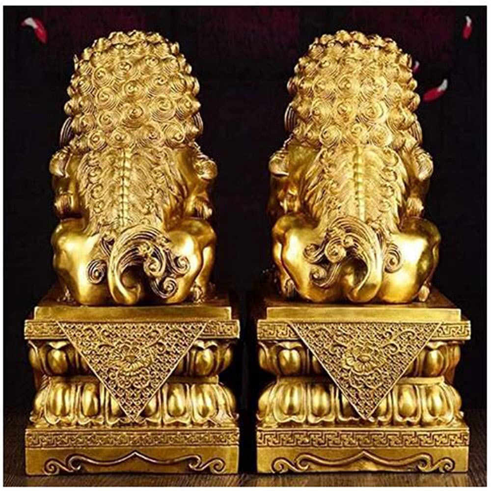 Large Size Wealth Fu Foo Dogs A Pair of Feng Shui Decor Guardian Lion Statues,to Ward Off Evil Energy Congratulatory Best Housewarming Gift