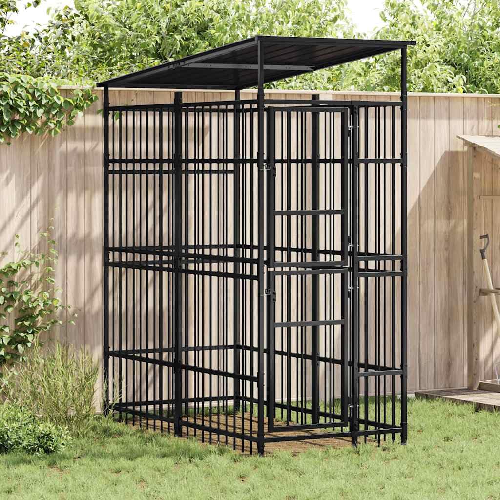 Large Dog Kennel - Outdoor Steel Playpen with Roof & Gate