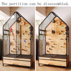 Bird Cage Birdcage Bird Villa Partitionable Three-Sided Ventilation Pull-Out Tray Storage Drawer Glass Door Pet Supplies(Small)