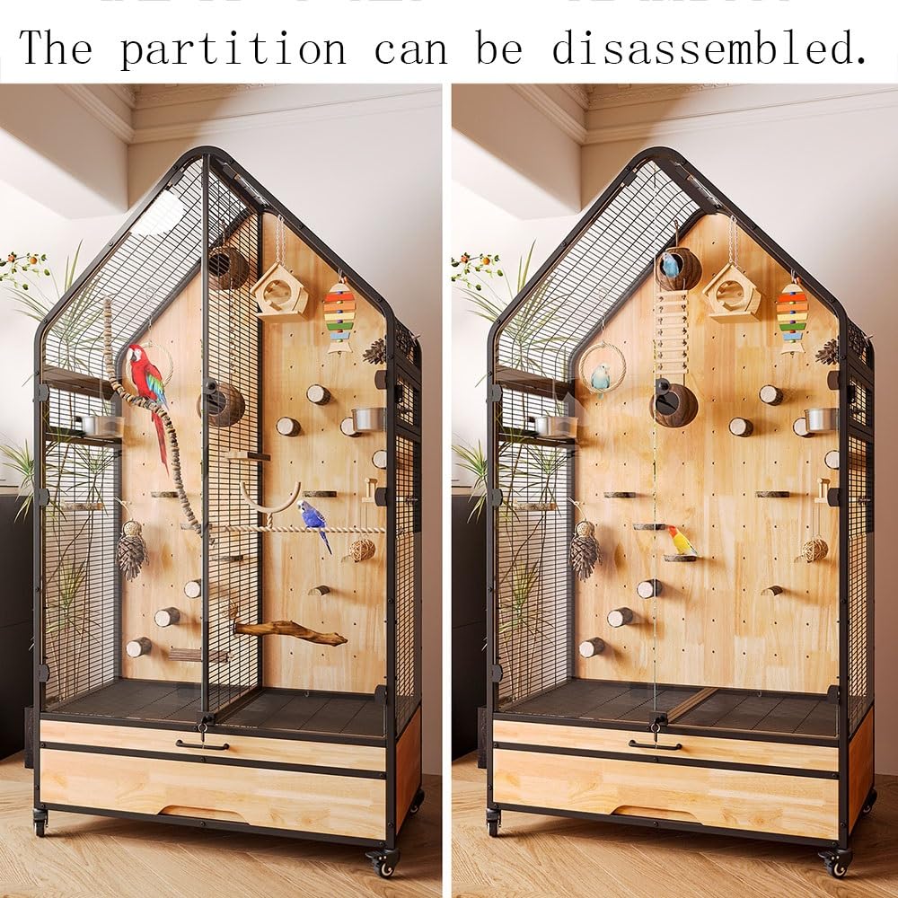 Bird Cage Birdcage Bird Villa Partitionable Three-Sided Ventilation Pull-Out Tray Storage Drawer Glass Door Pet Supplies(Small)