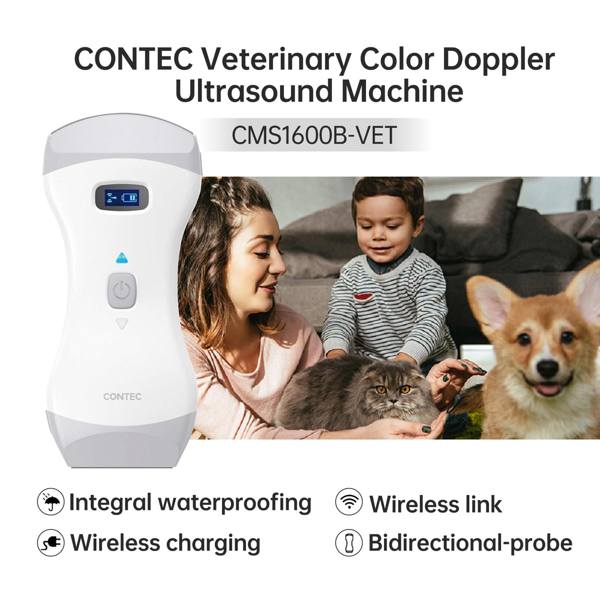 CONTEC Veterinary Color Doppler Ultrasound Machine Handheld Convex & Linear Probe for Animals Pet with WiFi and Software for Horse Sheep Dog Cat Pig Diagnostic in Farm Clinic Home CMS1600B-VET