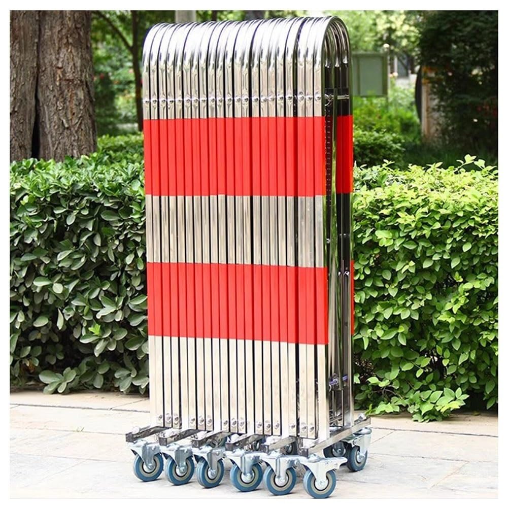 Metal Folding Safety Gate - Expandable Retractable Driveway Barrier with Wheels - Traffic Fence for Driveway & Garage - Quickly Block Off Any Area, Child & Pet Safety