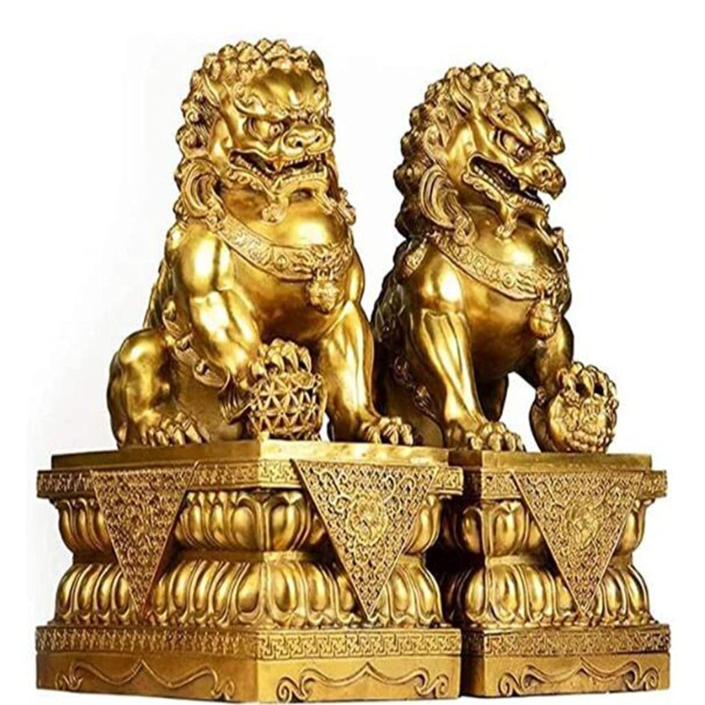 Large Size Wealth Fu Foo Dogs A Pair of Feng Shui Decor Guardian Lion Statues,to Ward Off Evil Energy Congratulatory Best Housewarming Gift