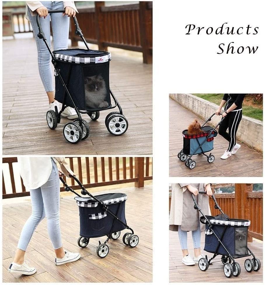 Pet Strollers for Small Dogs Lightweight Dog Pram Stroller 360° Smooth Front Wheel Cat Stroller with Wheels (Dark Blue) (Dark Blue)