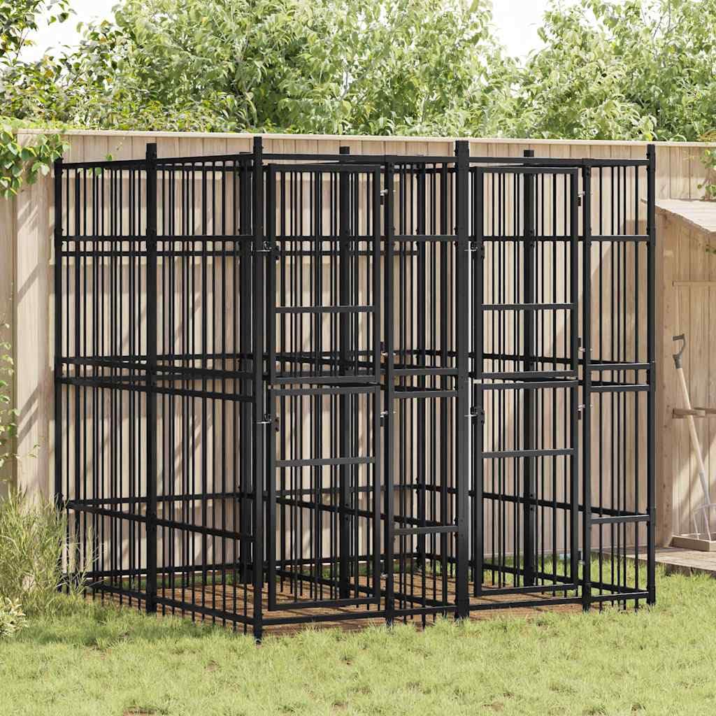 Dog Kennel, Steel Exercise Playpen, Lockable Door, 302.4x75.6in