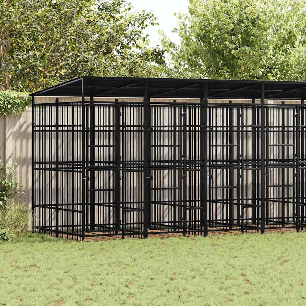 Outdoor Dog Kennel with Roof, Heavy-Duty Powder-Coated Steel Pet Enclosure, Secure Playpen for Large Dogs 99.2 sq ft