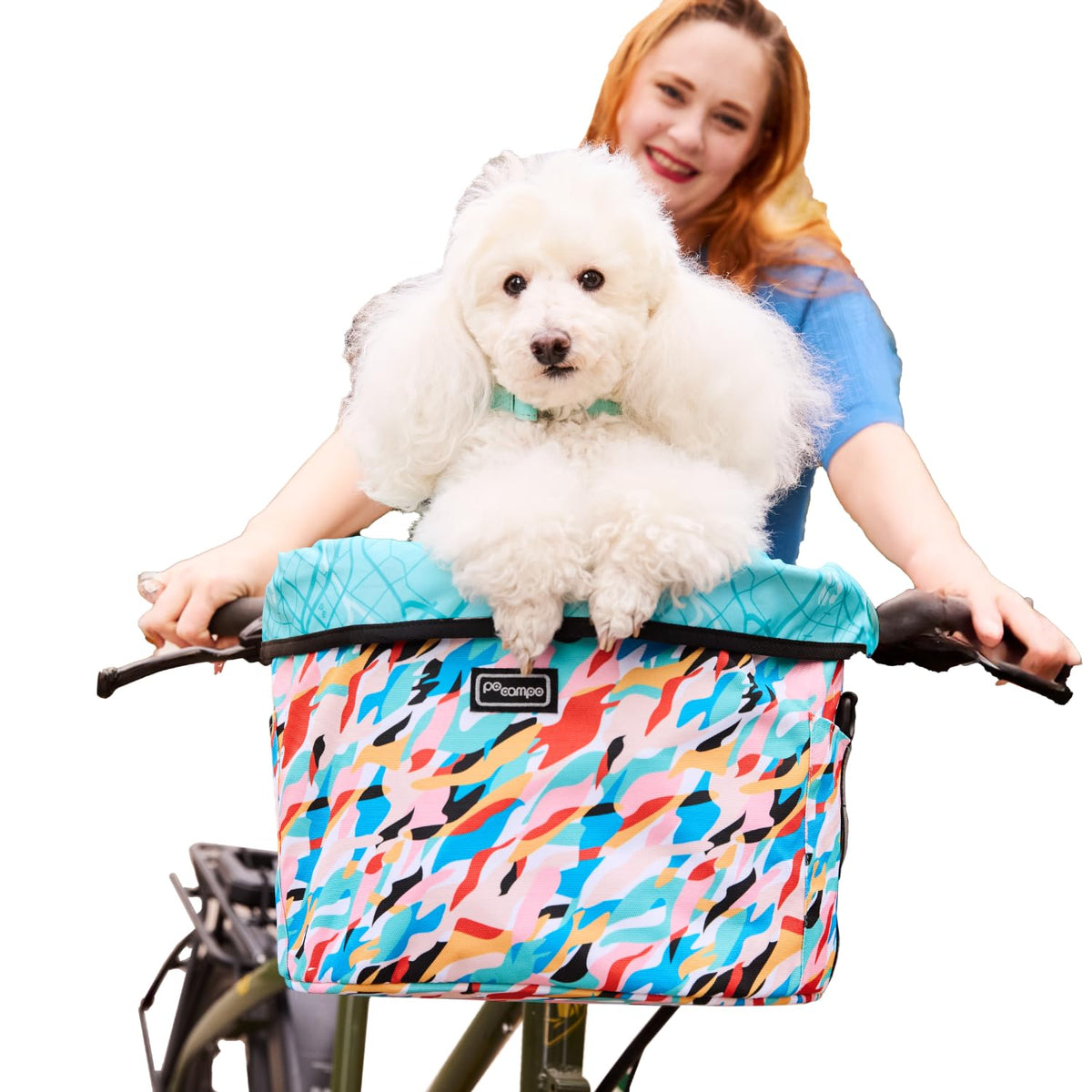 Po Campo Pinellas Bike Basket – Large Bicycle Basket for Pets or Storage – Sturdy Handlebar Bag for Cycling with Your Dog – Removable Shoulder Strap to Use as Tote