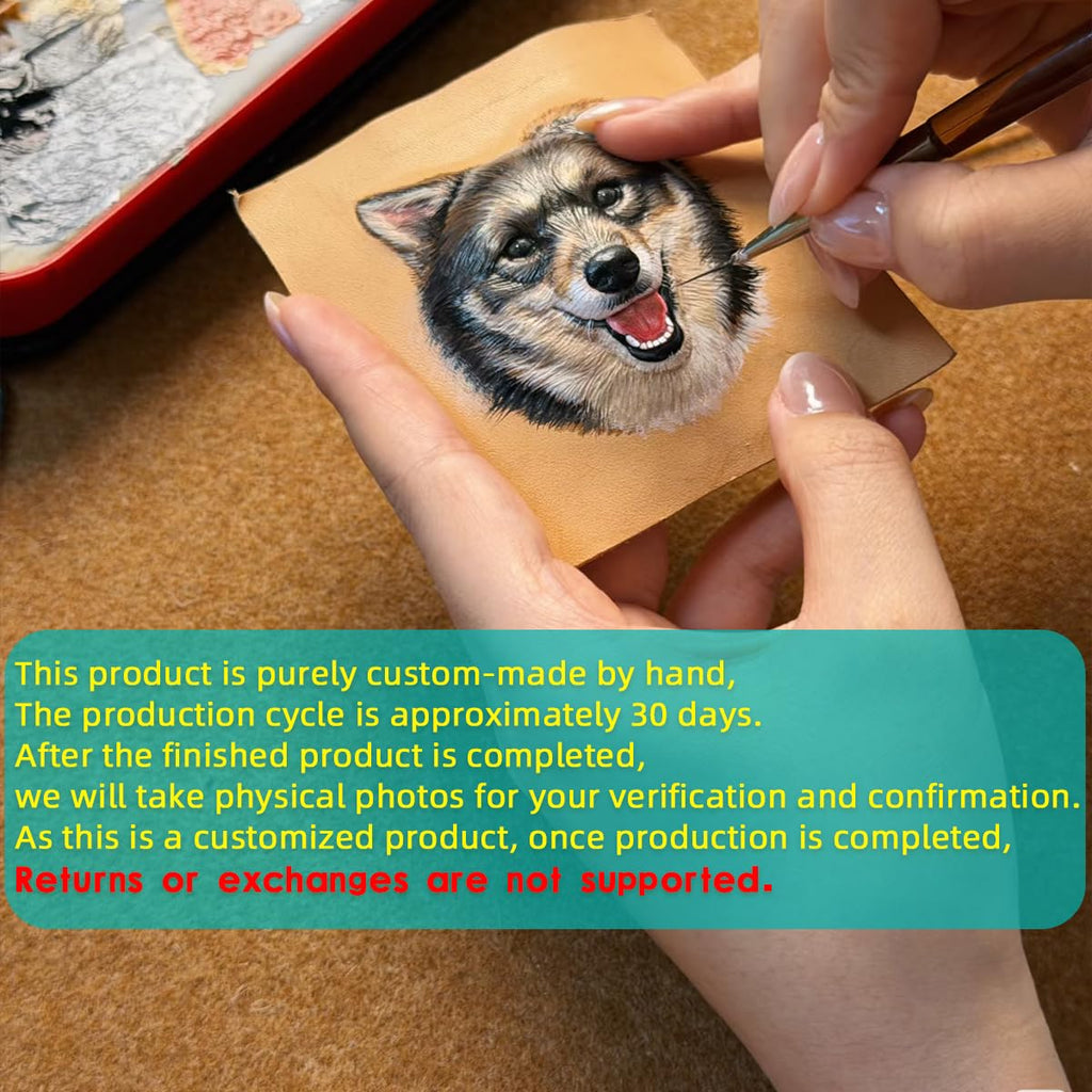 Handmade Stereo Relief Pet Portrait Leather Carving Pendant (Double Pets)