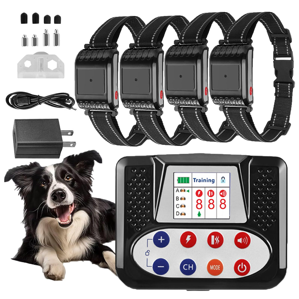 Wireless Dog Fence, Electric Pet Fence for Stubborn Dogs, Pet Containment System with Training Collar & Remote for Ultimate Dog Safety and Freedom.Waterproof, for Medium and Large Dogs,for4dogs