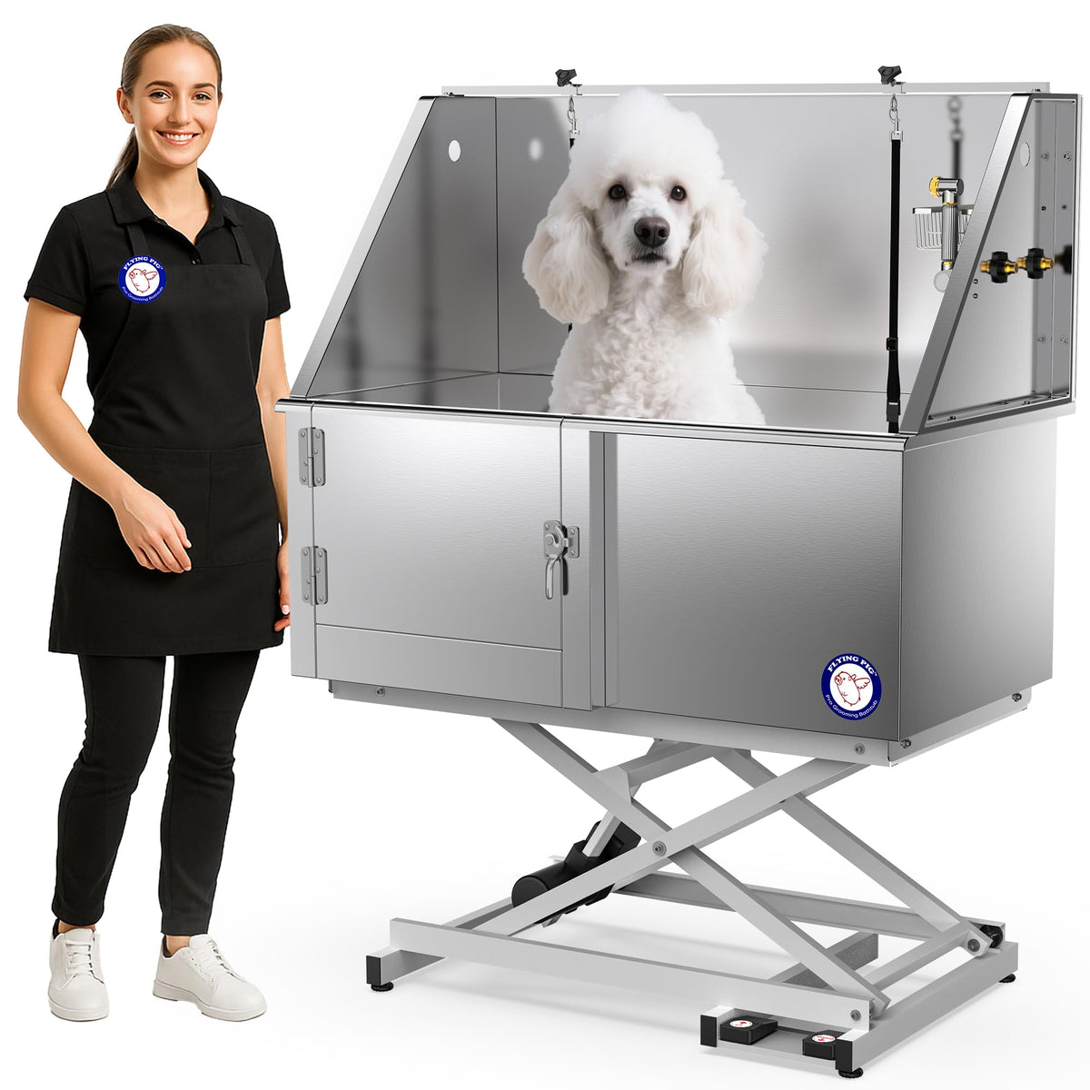Flying Pig 50" Stainless Steel Professional Electric Lift Pet Grooming Tub
