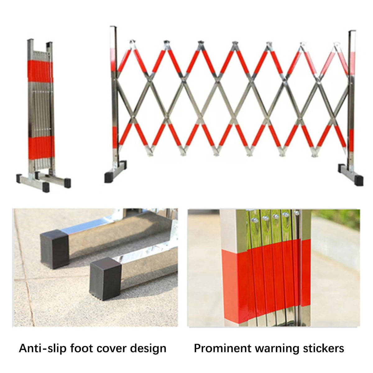 Barriers, Expandable Metal Barricade Safety Barrier Gate Flexible Stainless Steel Outdoor Driveway Garage Door School Farmland Closed Barricade Gate Adjustable Traffic,59.06x78.75in