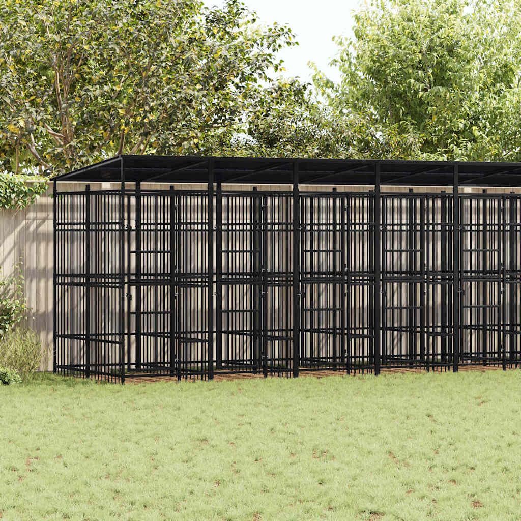 Outdoor Dog Kennel, Steel Wire Playpen with Roof, 79.3 sq ft