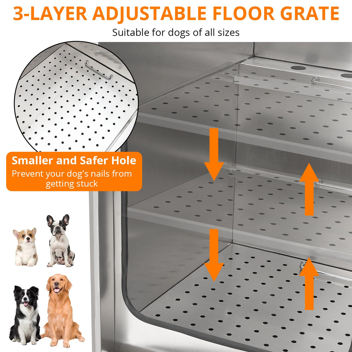 Dog Washing Station, 62” Dog Grooming Tub with Foldable Ramp, Pull-Out Faucet, Large Storage Drawer, Professional Stainless Steel Grooming Station for Large, Medium and Small Pets, Left Door
