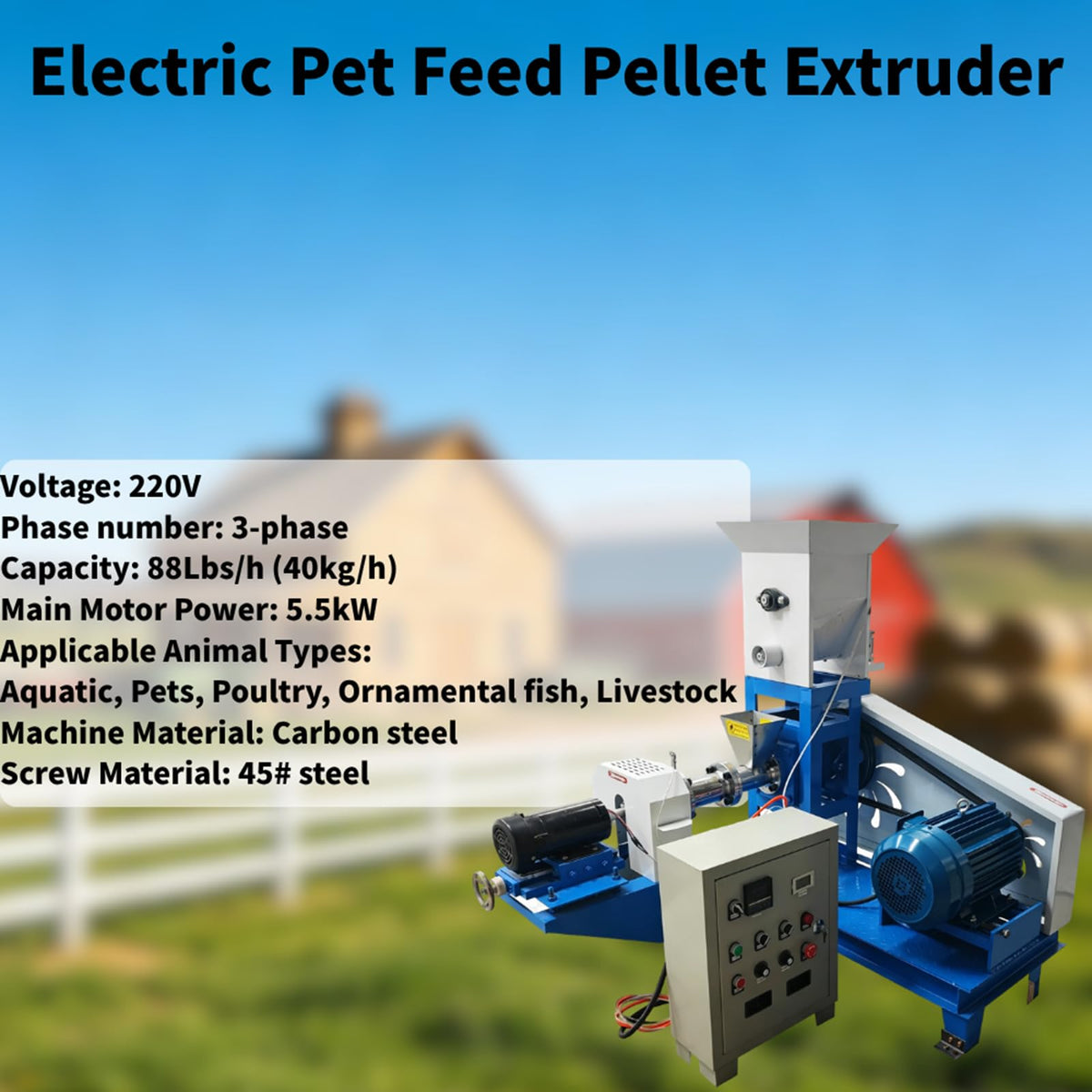 Electric Pet Feed Pellet Extruder with 5 Dies 88Lbs/h 5.5kW 220V