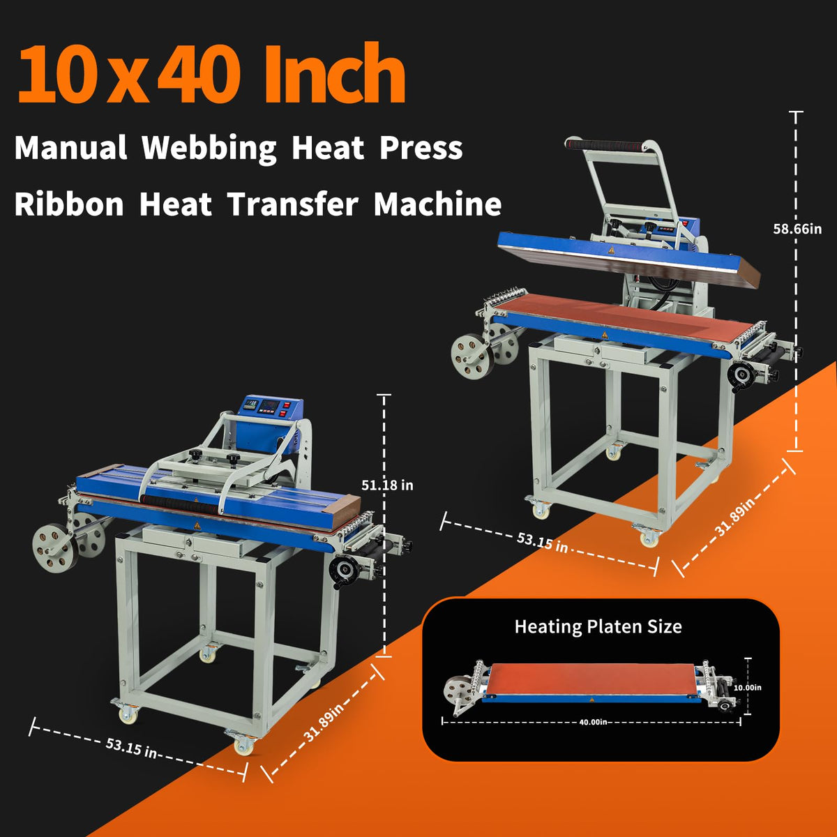 10x40 Inch Manual Lanyard Heat Press Machine, Dual-Side Printing Sublimation Transfer Press with 10 Feed Channels, Heavy-Duty Ribbon & Strap Printing Machine for Lanyards, Belts, Badges, Pet Collars