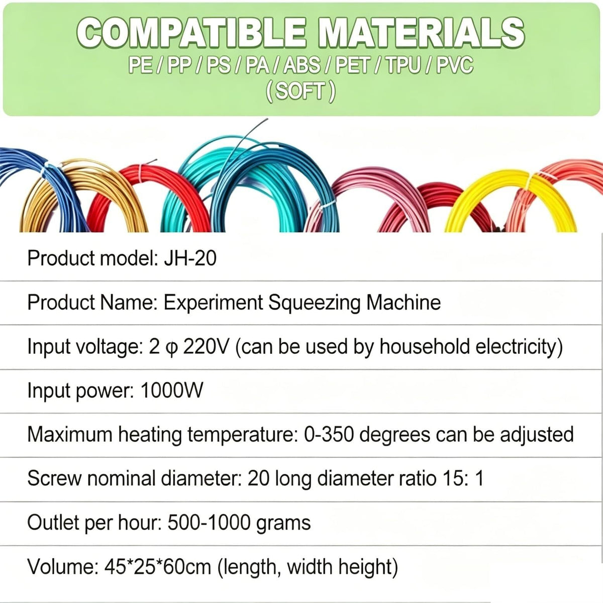 3D Printer Filament Maker Machine, Extruder for Home Lab, 0-350°C Temperature Range, Compatible with PE ABS TPU PET for Custom Printing