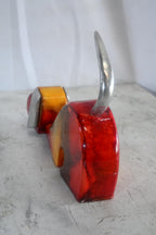 NIFAO Stretching Dog Sculpture Painted Wood with Aluminum Ears 2"x14"x10"H
