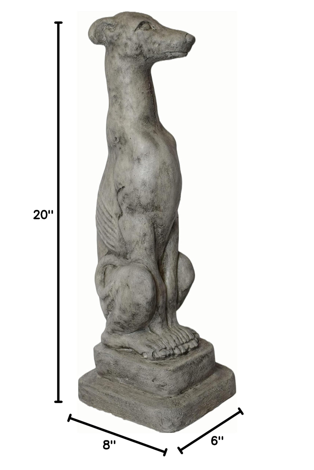 Solid Rock Stoneworks Sm Whippet Dog Garden Statue- 20" Tall- PreAged
