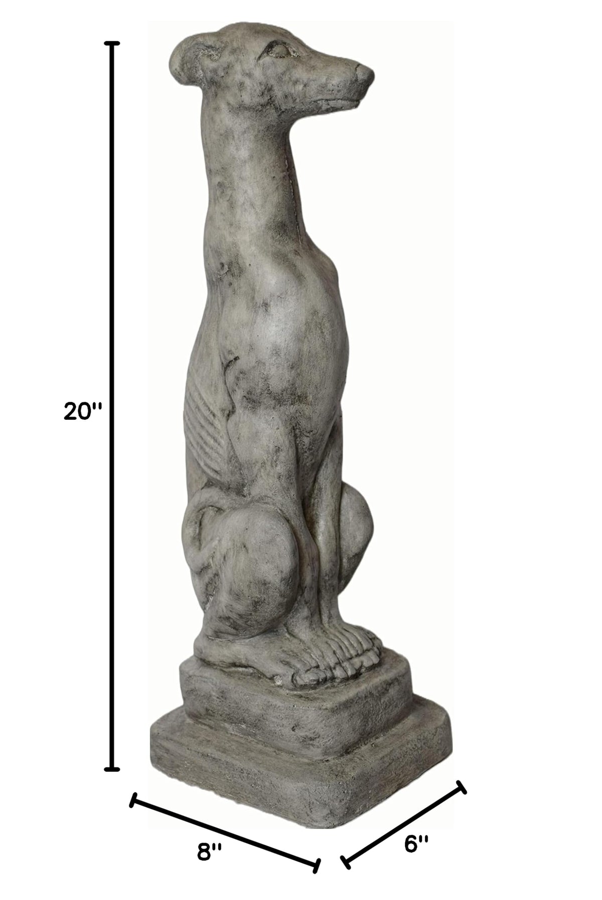 Solid Rock Stoneworks Sm Whippet Dog Garden Statue- 20" Tall- PreAged