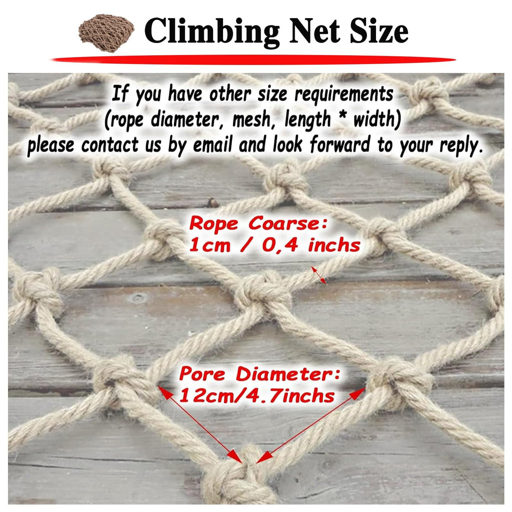 16x26FT Outdoor Safety Net - Anti-Fall Climbing & Balcony Protection, Durable Jute Hemp Rope Mesh for Kids, Pets, Trucks & Trailers, Retro Design