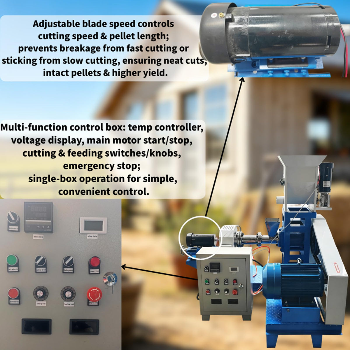 Electric Pet Feed Pellet Extruder with 5 Dies 88Lbs/h 5.5kW 220V