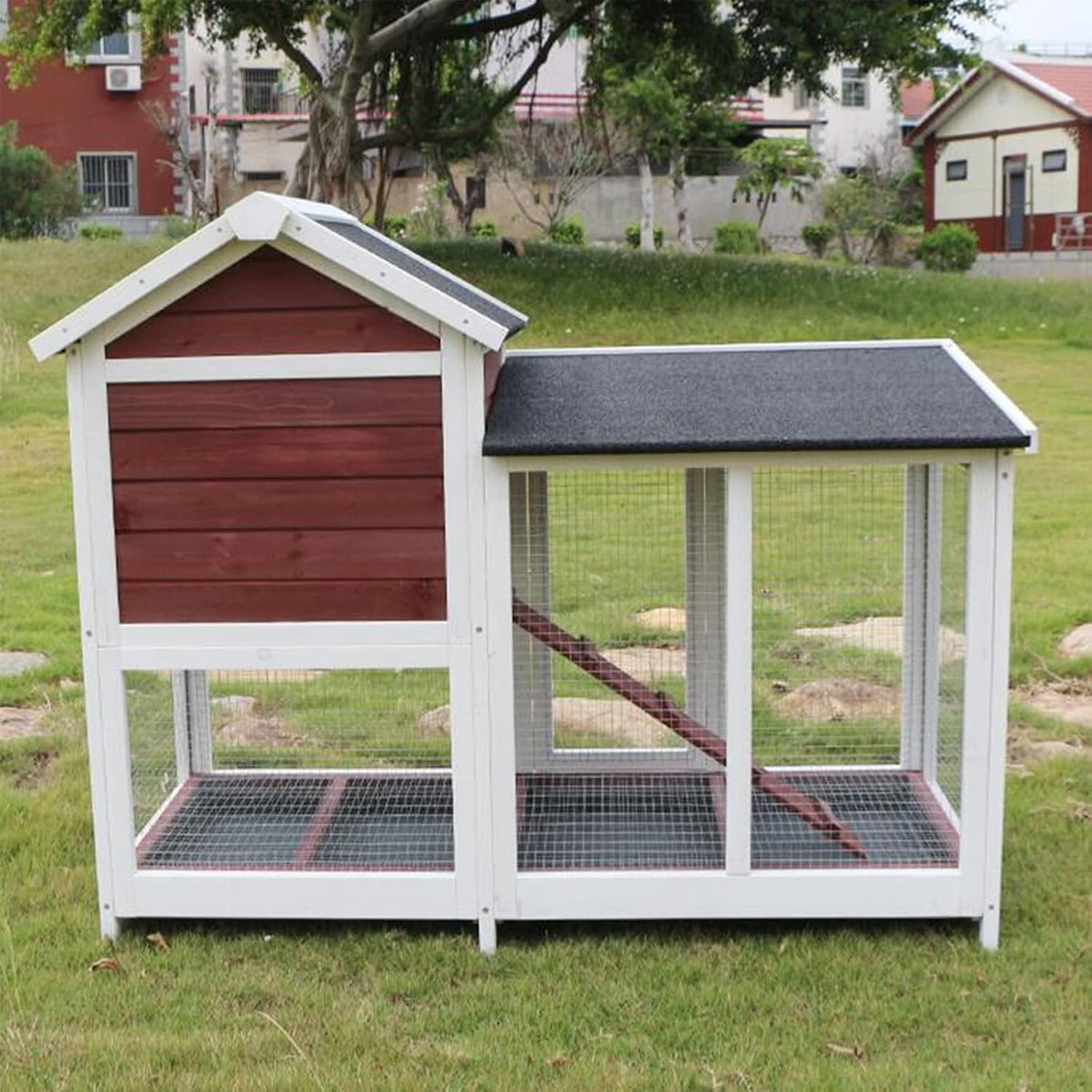 Double-Storey Pet Villa with Pull-Out Tray for Indoor and Outdoor Use,