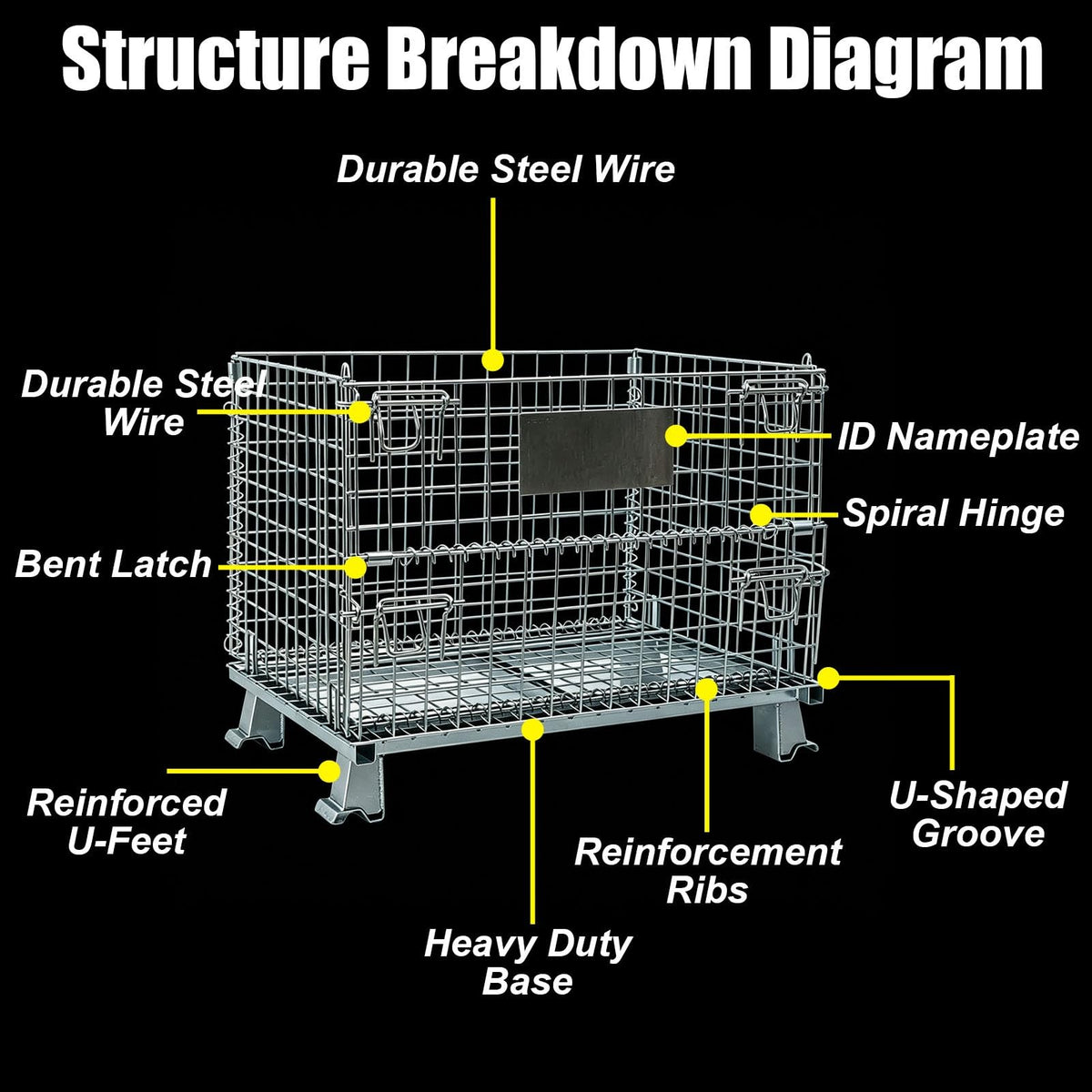 Foldable Wire Storage Cage with Front Drop Door - Open-Top Metal Mesh Crate for Pets, Storage, and Organization - Heavy Duty, Portable, and Versatile Design
