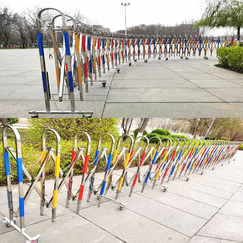 Expandable Barricade for Driveway Expandable Barricade Stainless Steel, Industrial Mobile Safety Barrier Gate with Casters, Retractable Traffic Fence for Supermarket School Road(4.