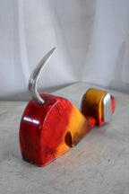NIFAO Stretching Dog Sculpture Painted Wood with Aluminum Ears 2"x14"x10"H