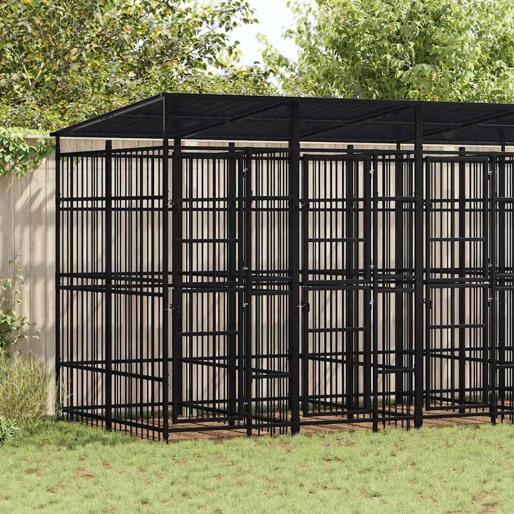 Outdoor Dog Kennel with Roof Steel 99.2 ft²
