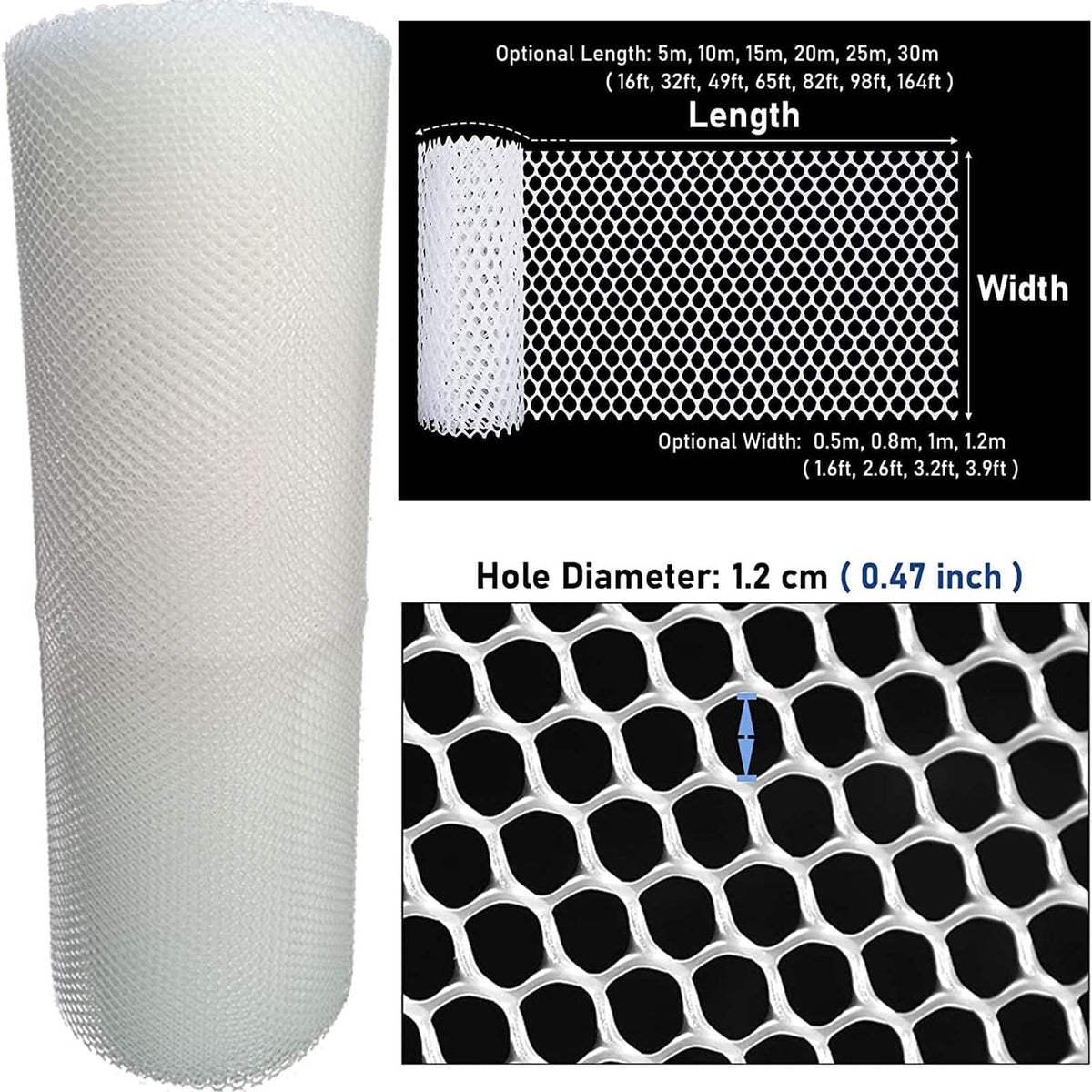 Black Plastic Balcony Netting 0.5x10m/1.6x32ft Chicken Wire Fence Mesh for Pets Poultry Protection & Gardening Plant Safety Durable Easy to Install Fencing Solution