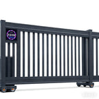 QIGONG Automatic Sliding Gate, Stainless Steel, Silver, 144x96 Inches, Wall Mount, Modern Full Screen Style, 220 Pounds