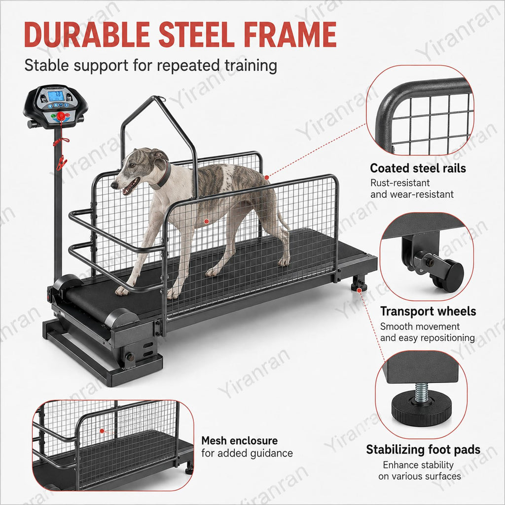Pet Running Machine with LCD Display, Large Medium Dogs Dog Treadmill, 220 Lb Capacity with Enclosed Safety Rails, 0.5-7.5 Mph Adjustable Speed, for Indoor & Outdoor Training