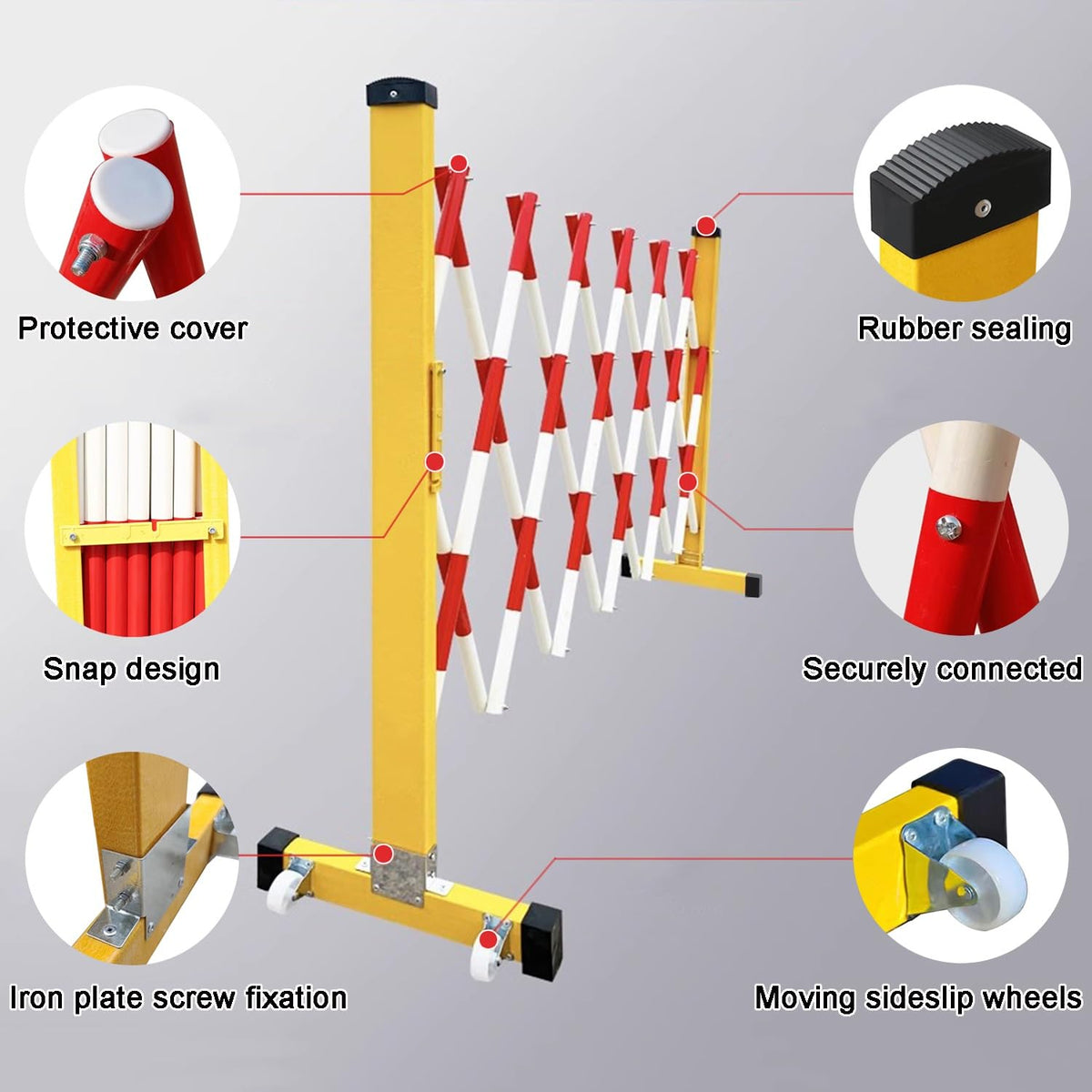 Portable Retractable Folding Barrier Mobile Scissor Gate Traffic Fence for Road Construction Durable Outdoor Safety Barrier - Easy Setup & Highly Visible,Red White-1.2x8m