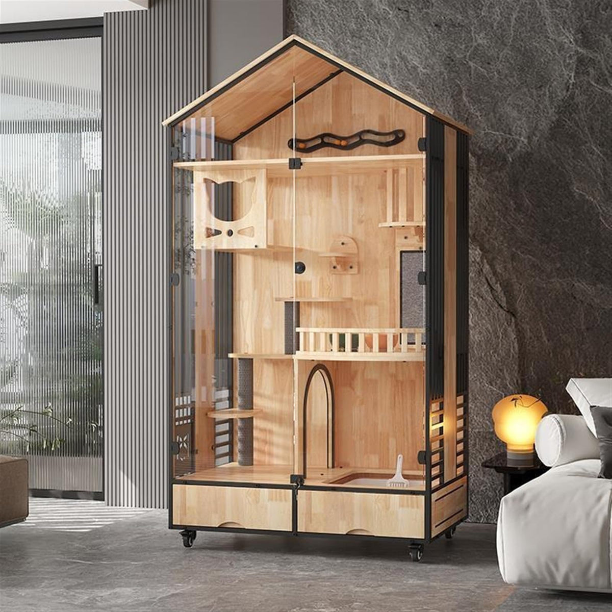 Cat Villa Wood Home Indoor House Condo