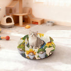 Donut Dog Bed for Small Dogs & Cats - Gnomes with Sunflowers Calming Anti-Anxiety Pet Bed with Non-Slip Base, Removable & Machine Washable, 22"